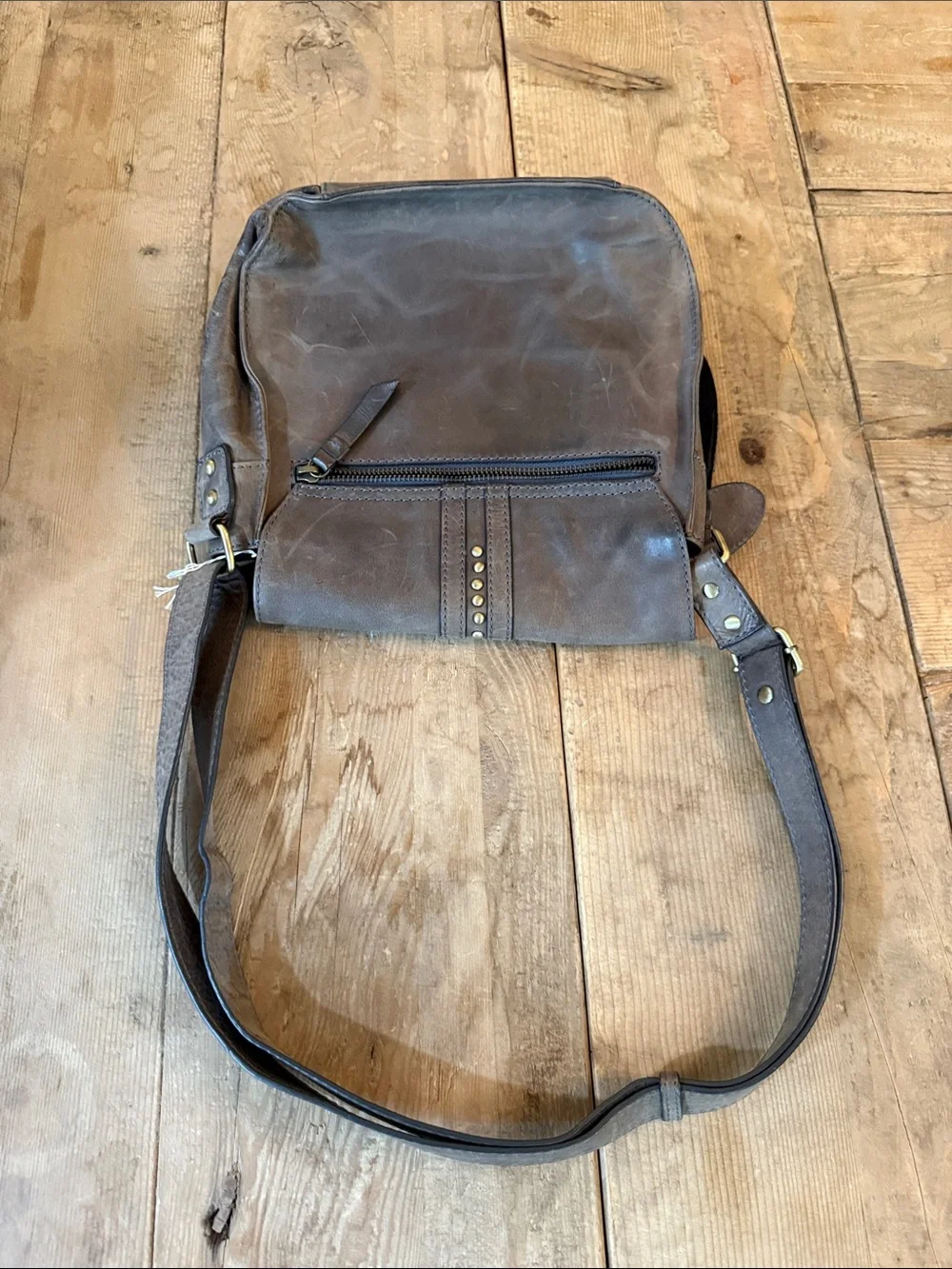 Born Brown Leather Hobo Crossbody with Brass Buckle